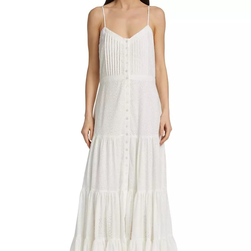 Veronica Beard Alondra Pleated Maxi Cotton Eyelet Dress White XS- Orig. $495